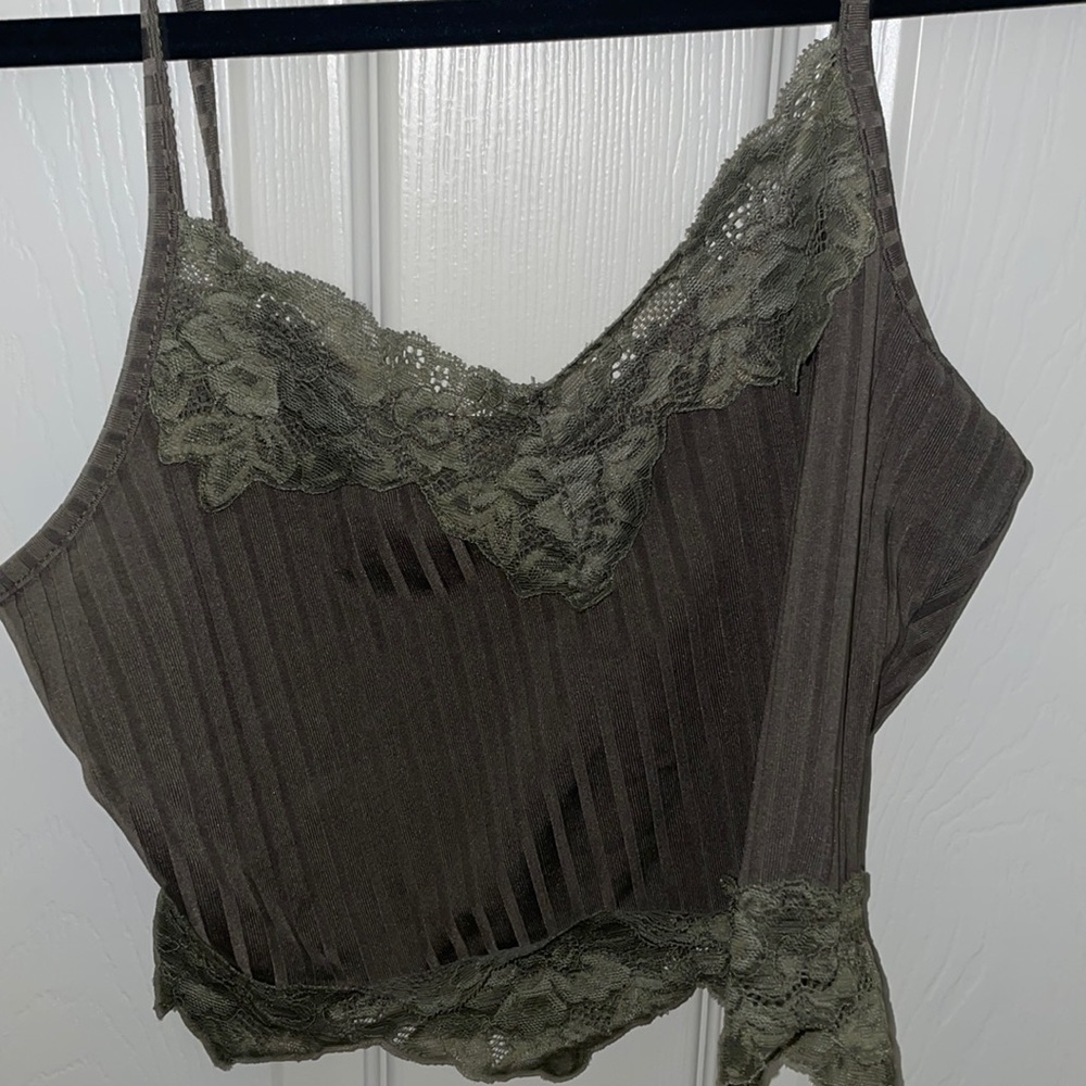 army green lace crop tank top